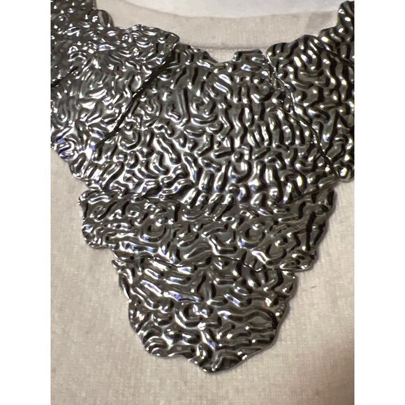 Traci Lynn Silver Texture Statement Necklace -- 18" - Picture 8 of 8